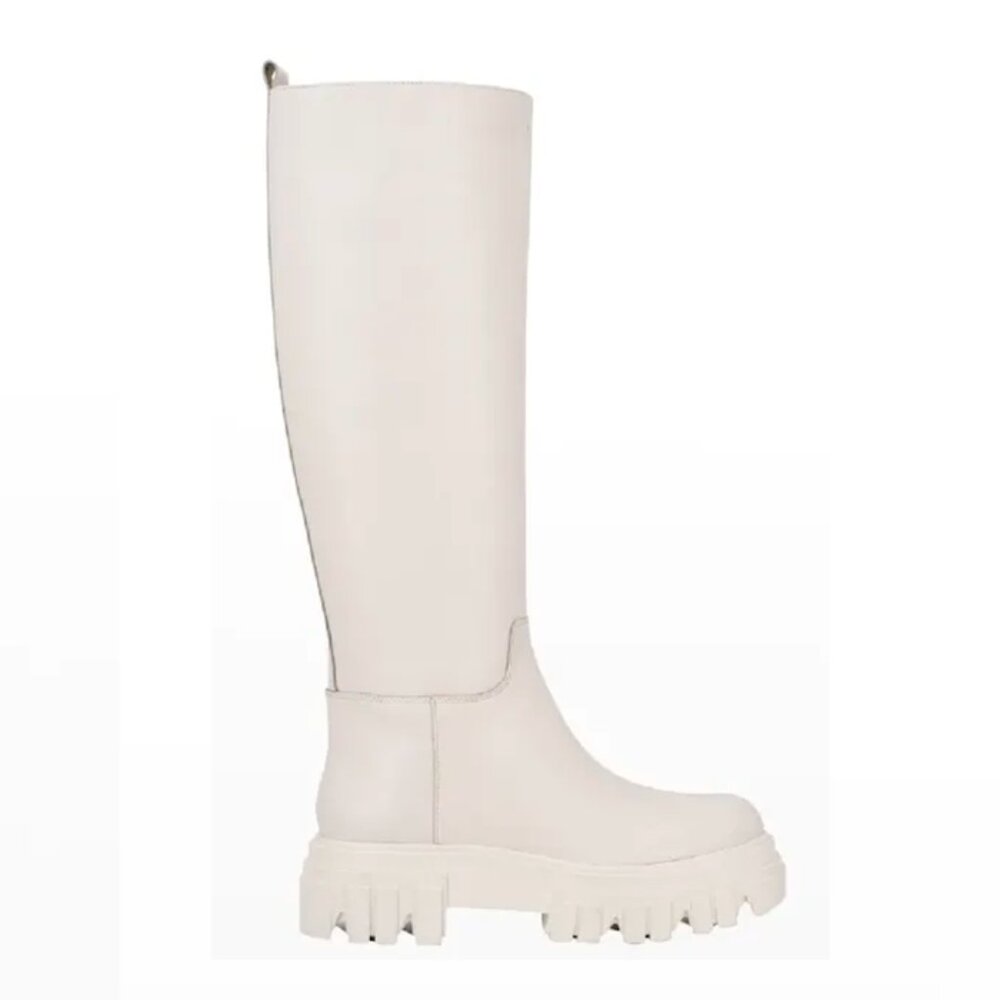 Marc Fisher Ltd Malena Tall Lug Sole Leather Platform Boot White Size 6